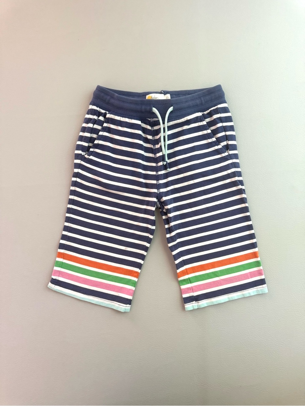Mini Boden Rainbow Stripe Jersey Baggies Shorts Kids size 9Y 9 - FAIR CONDITION